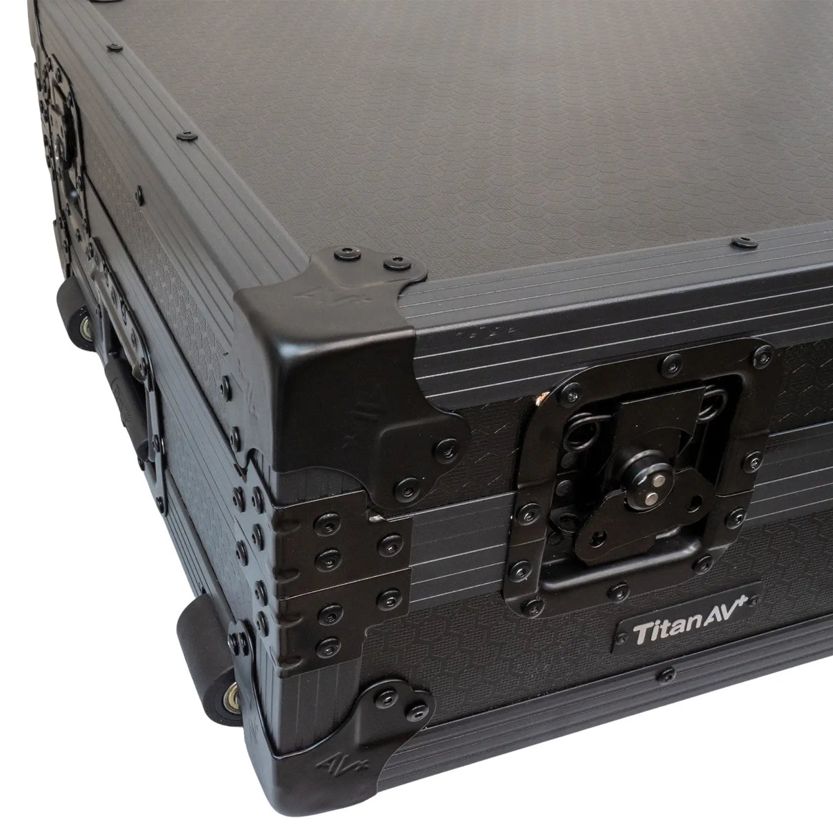 close up of protective corners, braces and latches on XDJ RX3 Case