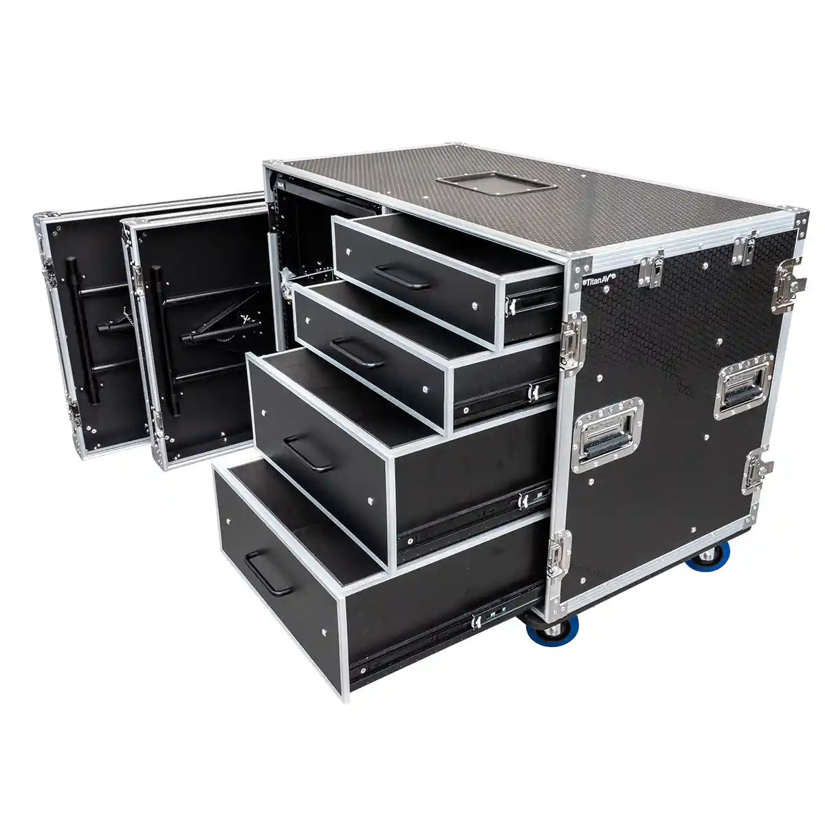 12RU Shockproof Rack & 4 Drawer Workstation with Side Tables