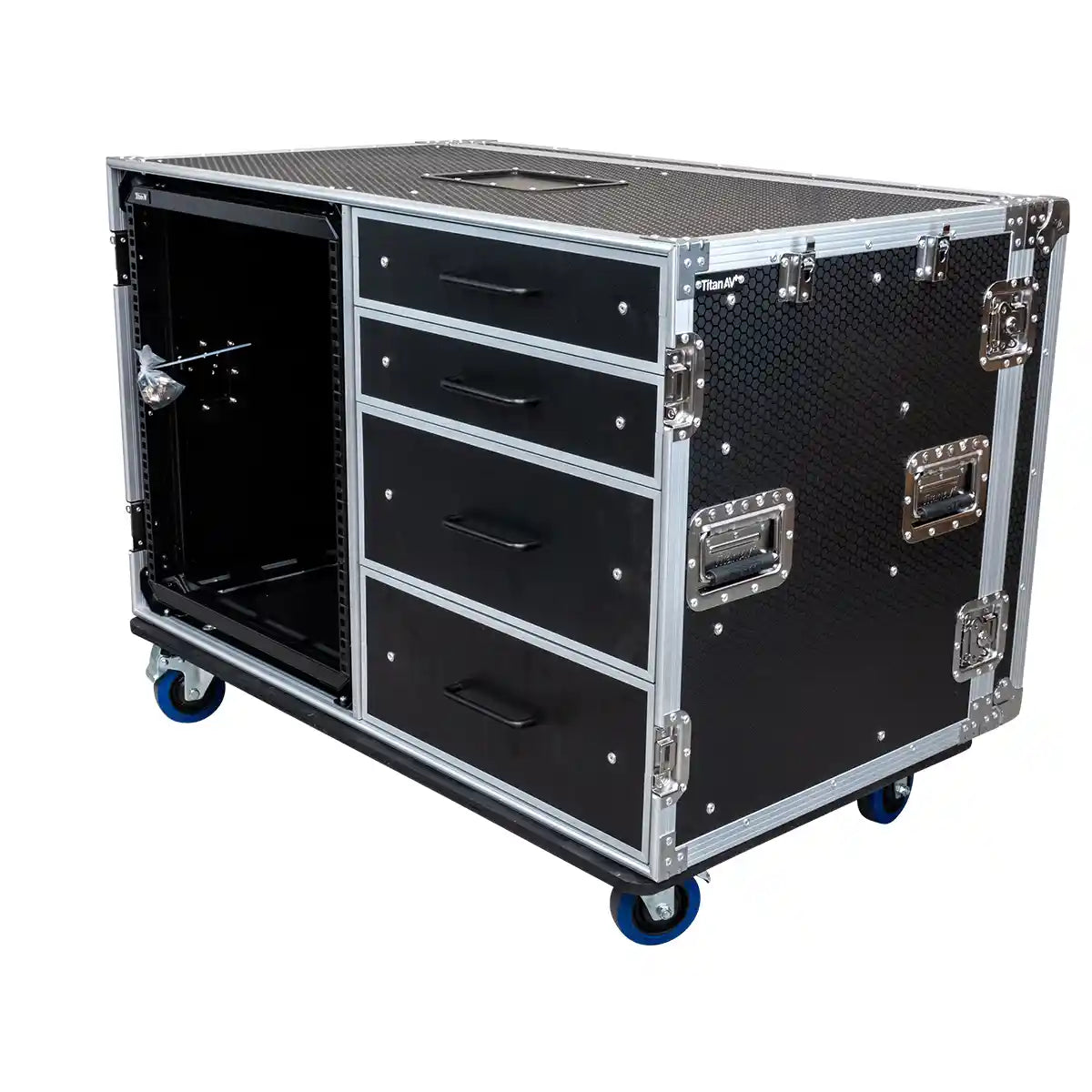 12RU Shockproof Rack & 4 Drawer Workstation with Side Tables