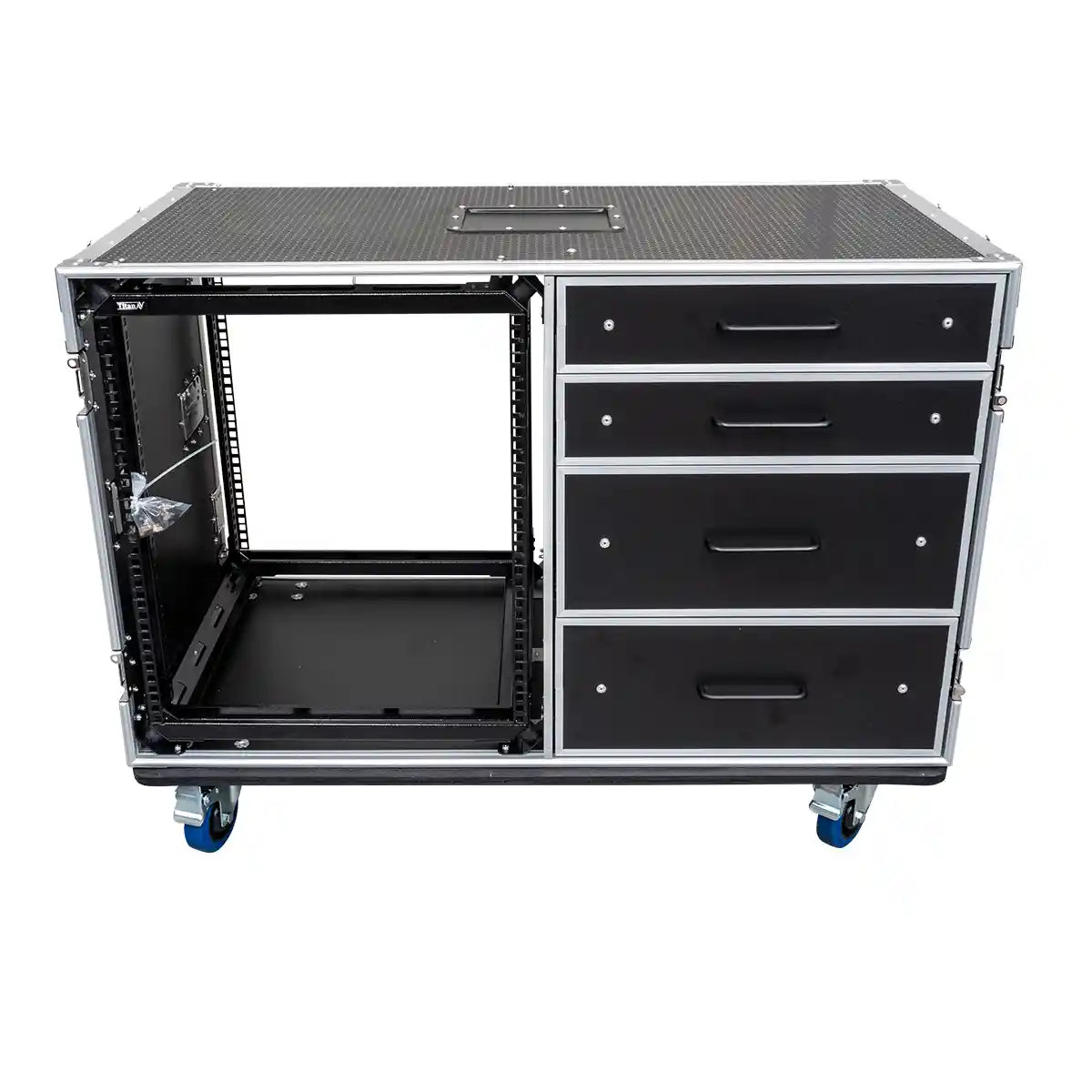 12RU Shockproof Rack & 4 Drawer Workstation with Side Tables