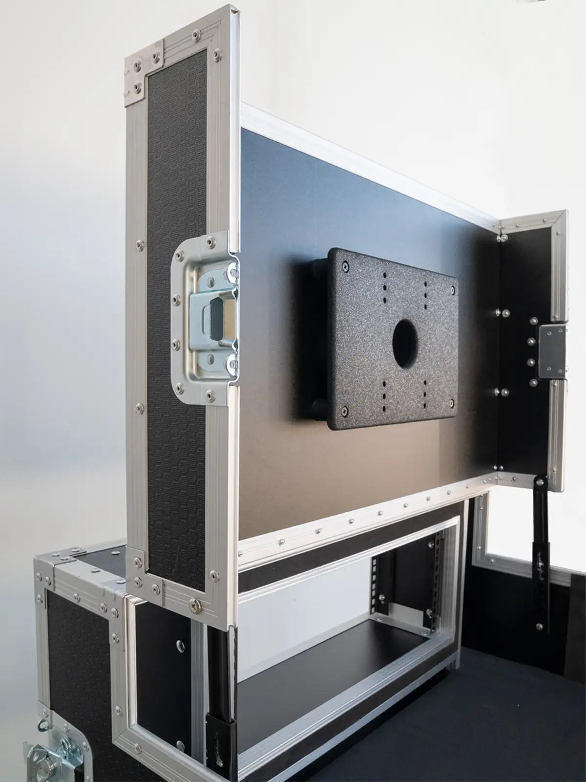 Monitor mount on Single Monitor Broadcast Workstation Road Case