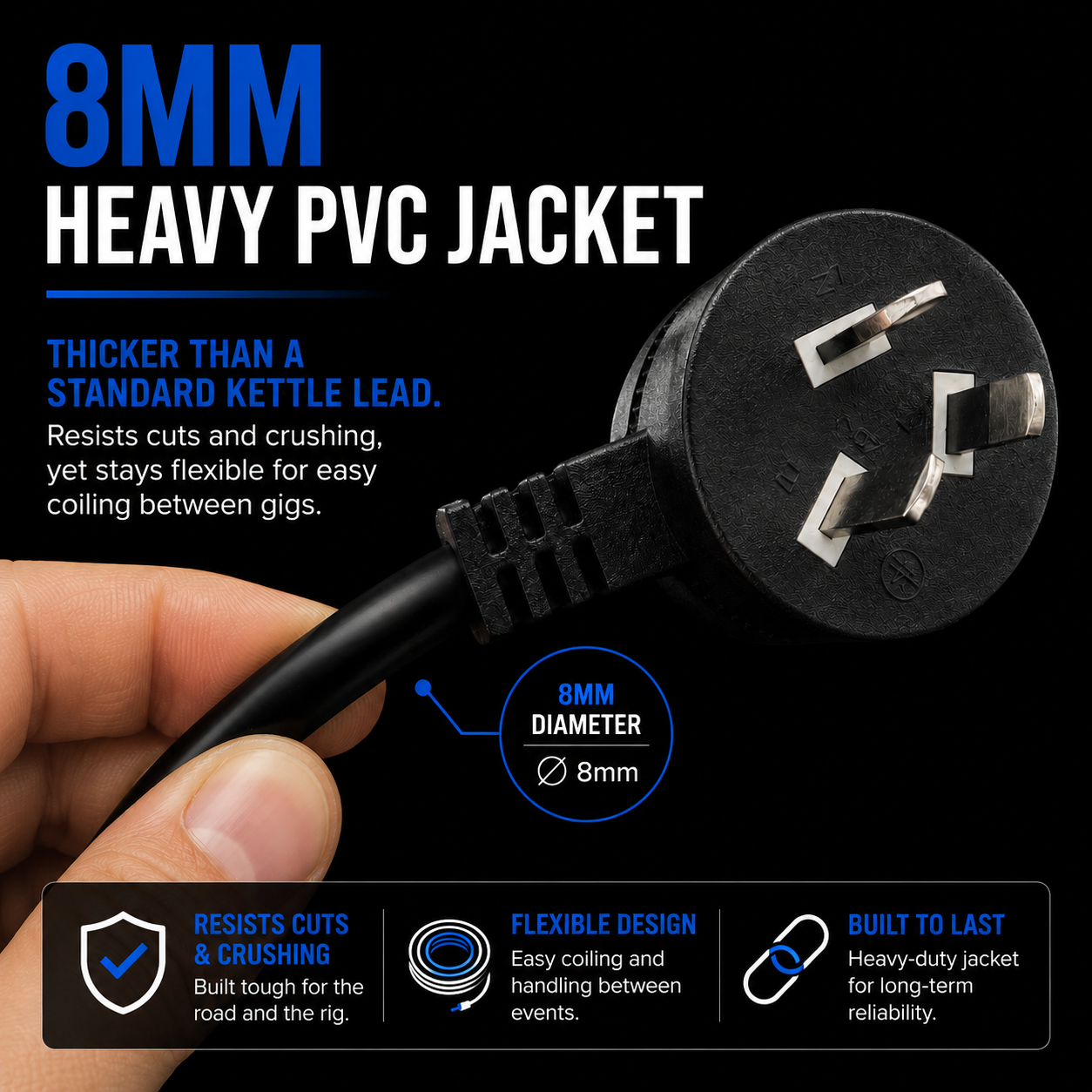 PowerCON Power Cable with Piggyback Plug (1.5m-10m)