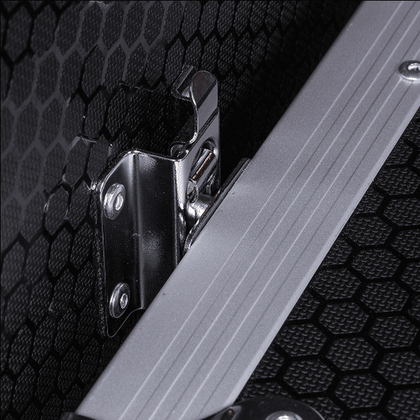 Latch to attach side table to the workstation on wheels.