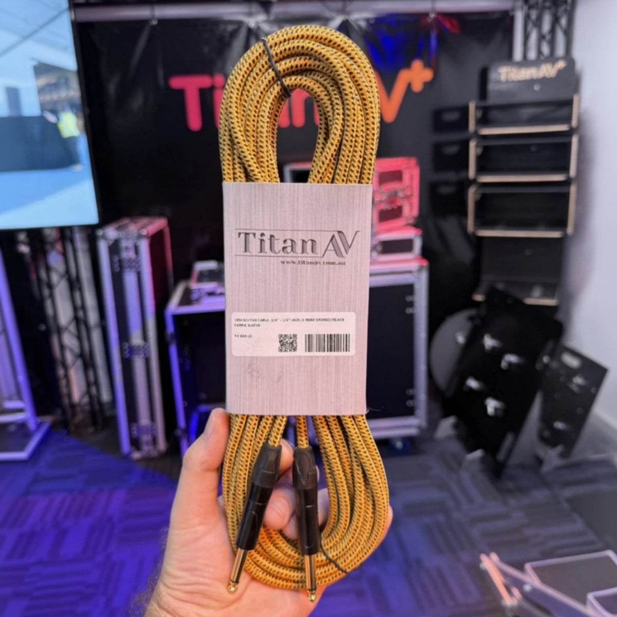 10m 1/4" to 1/4" Jack, Orange Black Fabric Guitar Lead
