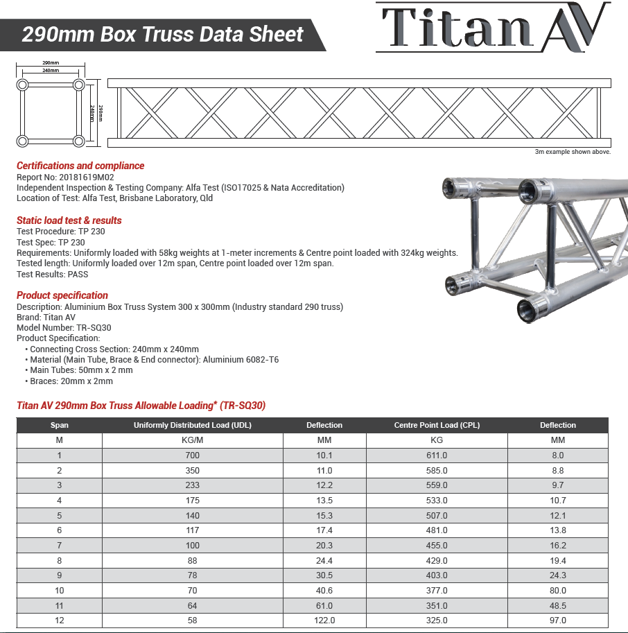 290 Box Truss Lighting Stand, 6m W x 4.1m H