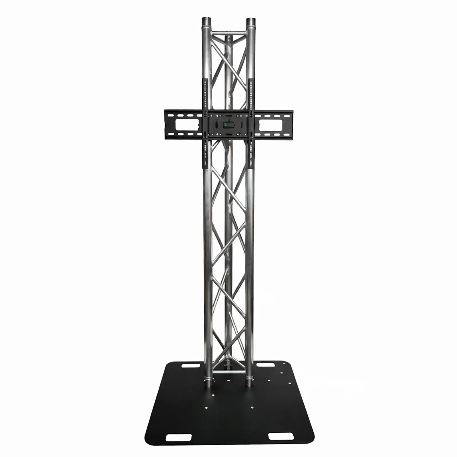 Solid TV stand for portable events using tri lighting truss