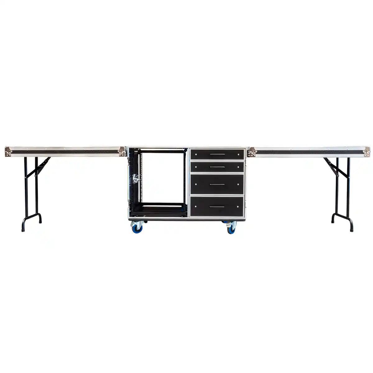 12RU Shockproof Rack & 4 Drawer Workstation with Side Tables