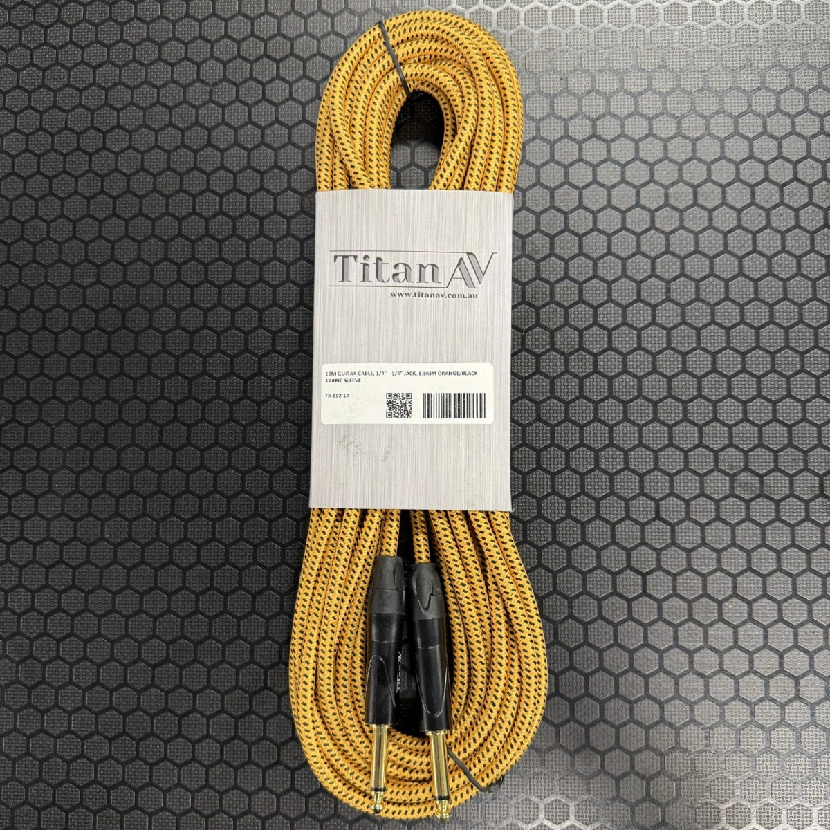 10m 1/4" to 1/4" Jack, Orange Black Fabric Guitar Lead