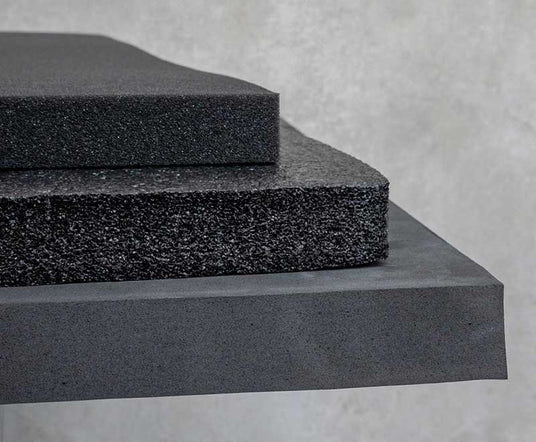 Foam Sheets - Top to bottom you can see PU, EPE and EVA Foam Sheets. From least dense to most.