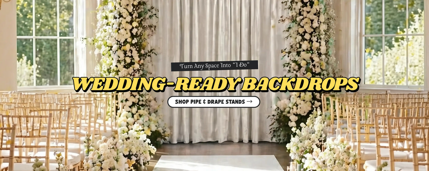 White velvet drapes & backdrop stand for wedding venues