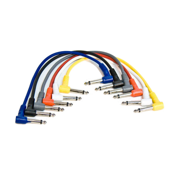 0.3m 1/4" Right Angle Mono Jack Guitar Patch Lead, Multi Colour Pack of 6
