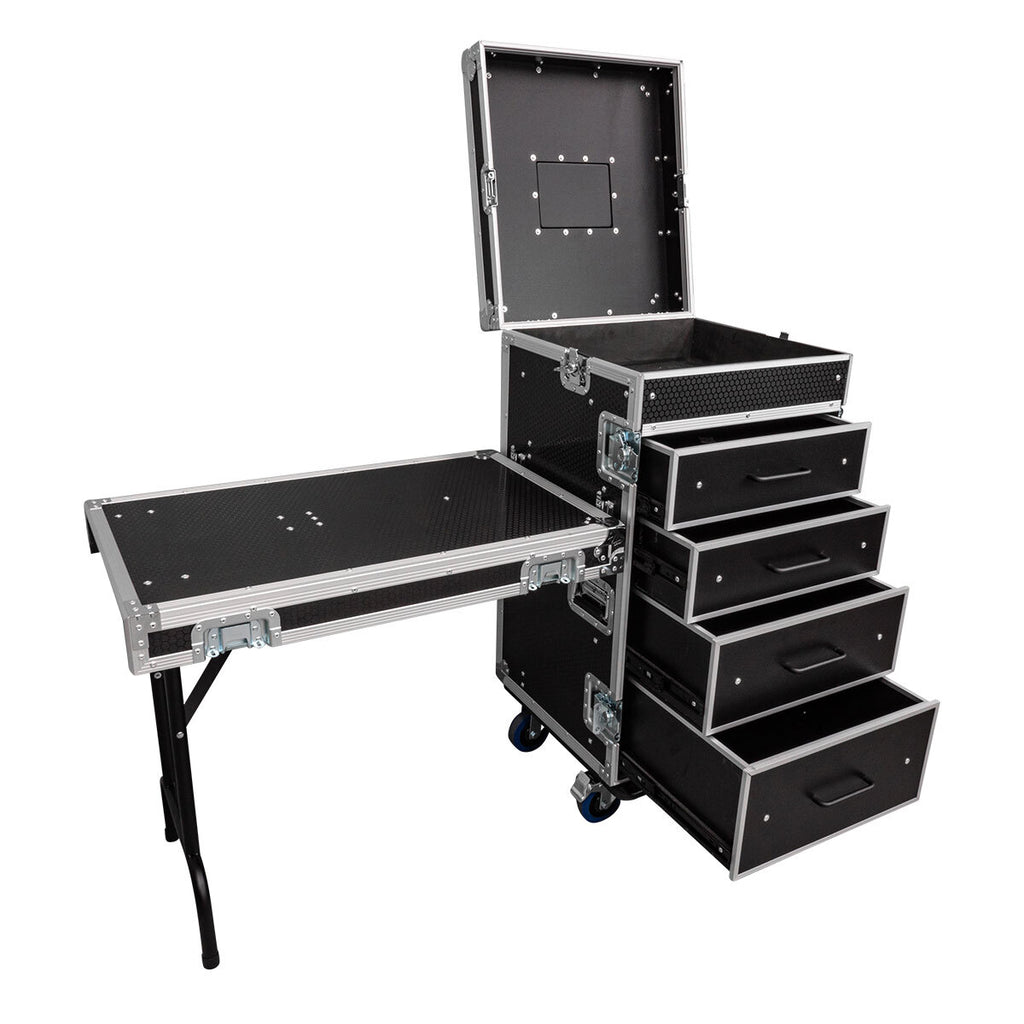 Workstation On Wheels with 4 Drawers, Top Storage & Table